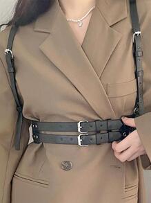 Women's Genuine Leather Chest Strap, Street Style, White, Fashionable Corset Waist Belt, Party Attire, Genuine Leather Corset Waist Belt - Black - View 5