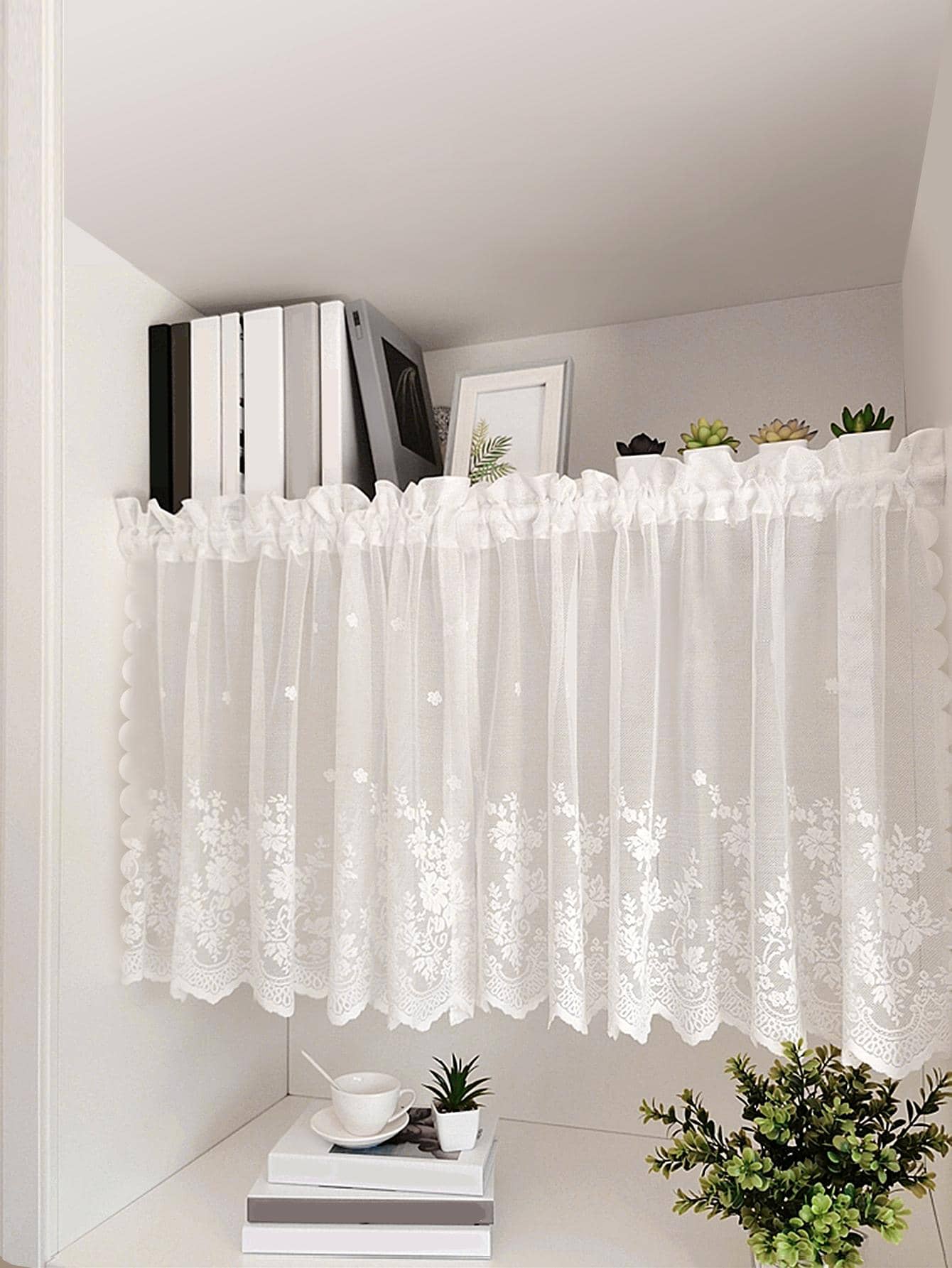 1 件白色蕾絲花朵透明窗簾,甜美浪漫聚酯纖維窗簾,適合客廳、臥室、窗戶、門裝飾 - 白色 - 查看 1