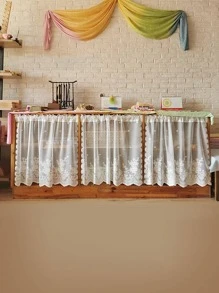 1 件白色蕾絲花朵透明窗簾,甜美浪漫聚酯纖維窗簾,適合客廳、臥室、窗戶、門裝飾 - 白色 - 查看 2