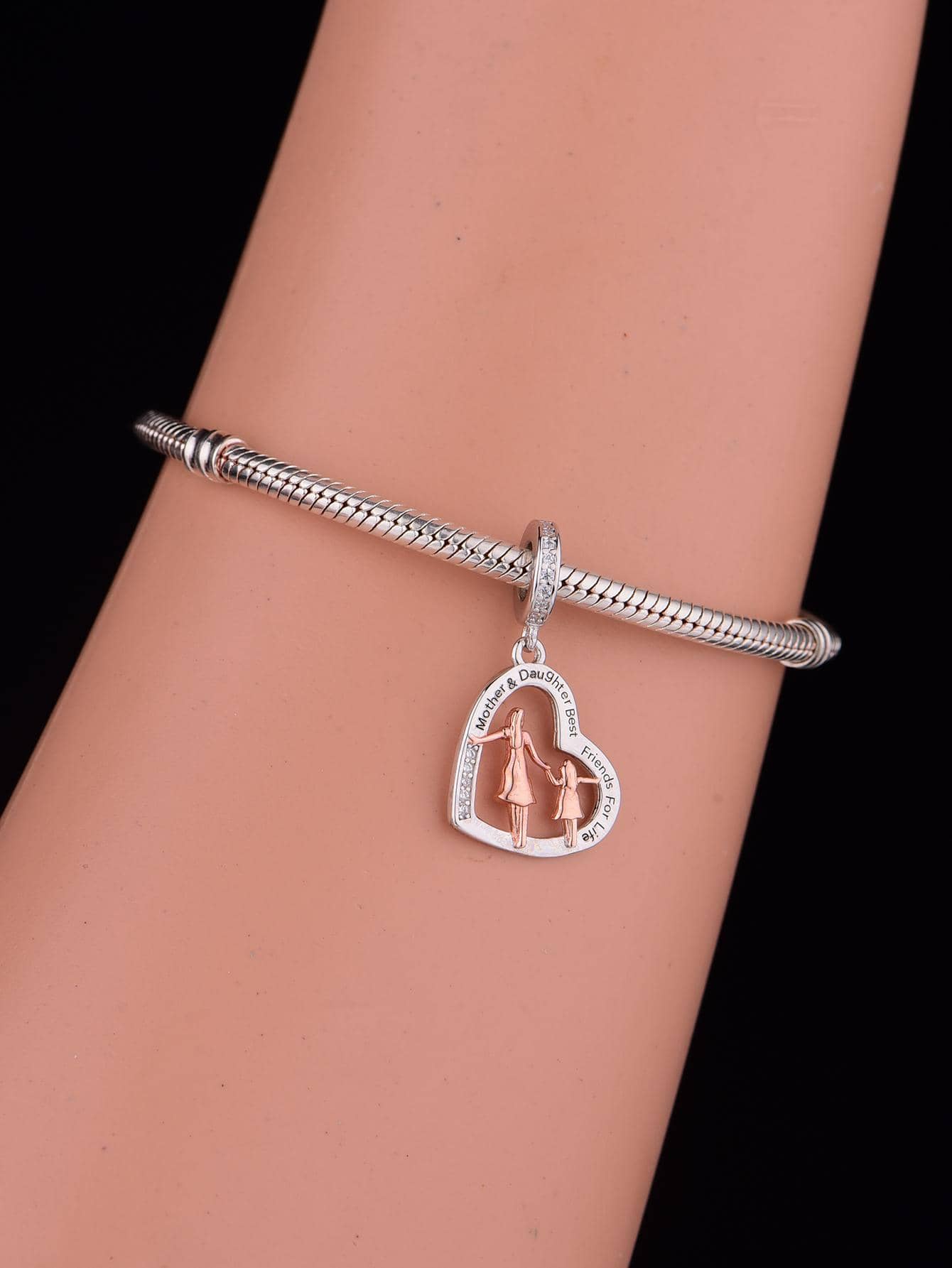 HuooNew 1pc Fashion Slogan Graphic Cubic Zirconia Decor Figure & Heart Silver DIY Pendant For Women For DIY Jewelry Making