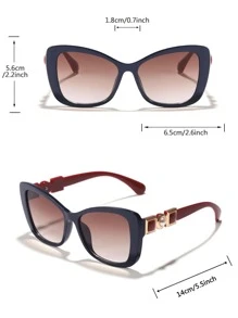 一副时尚亚克力猫眼仿珍珠装饰眼镜，沙滩配饰，女士眼镜，秋冬季基本款，女装，商务休闲，夏季海滩度假，户外活动，旅行礼物 - 彩色 - 查看 4