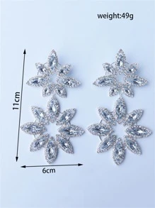 1 đôi bông tai thả hoa đính đá sang trọng cho phụ nữ dự tiệc - Bạc - Xem 3