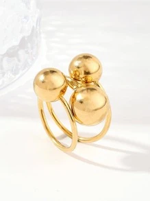 1入組時尚不銹鋼圓球裝飾戒指適合女士日常裝飾 - 金黃色 - 查看 1