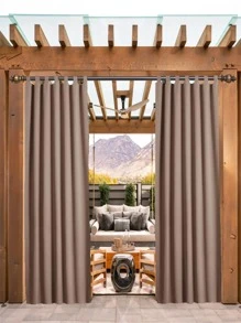 BONZER 1pc Plain Outdoor Waterproof Curtain - Khaki - View 1