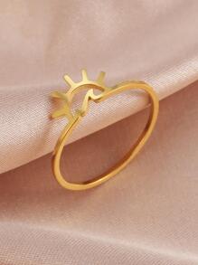 1入組時尚不銹鋼太陽裝飾戒指適合女士日常裝飾 - 金黃色 - 查看 3