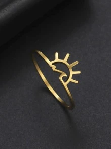 1入組時尚不銹鋼太陽裝飾戒指適合女士日常裝飾 - 金黃色 - 查看 2