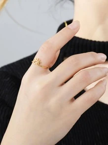 1入組時尚不銹鋼太陽裝飾戒指適合女士日常裝飾 - 金黃色 - 查看 4