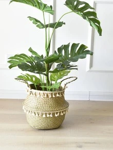 1pc Tassel Decor Desktop Storage Basket - Camel - View 4