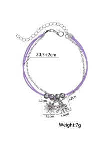 1入組復古鋅合金太陽和大象墜飾分層腳鏈適合女士日常裝飾 - 紫色 - 查看 6