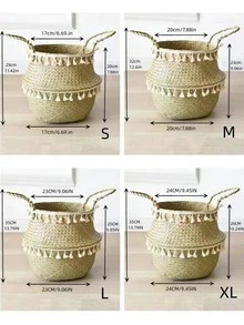 1pc Tassel Decor Desktop Storage Basket - Camel - View 6