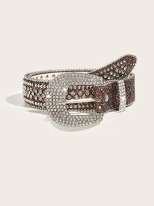 1入組女性水鑽裝飾魅力四射皮帶適用於日常 - 咖啡棕 - 查看 5