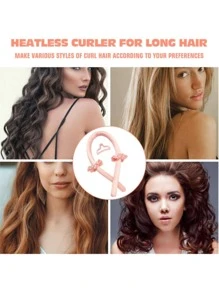 3pcs Heatless Curling Rod Headband - Baby Pink - View 3