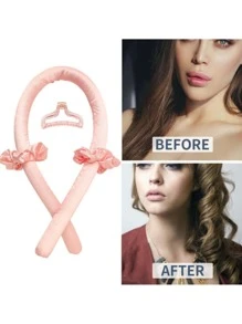 3pcs Heatless Curling Rod Headband - Baby Pink - View 2