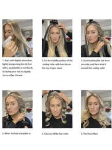 3pcs Heatless Curling Rod Headband - Baby Pink - View 5