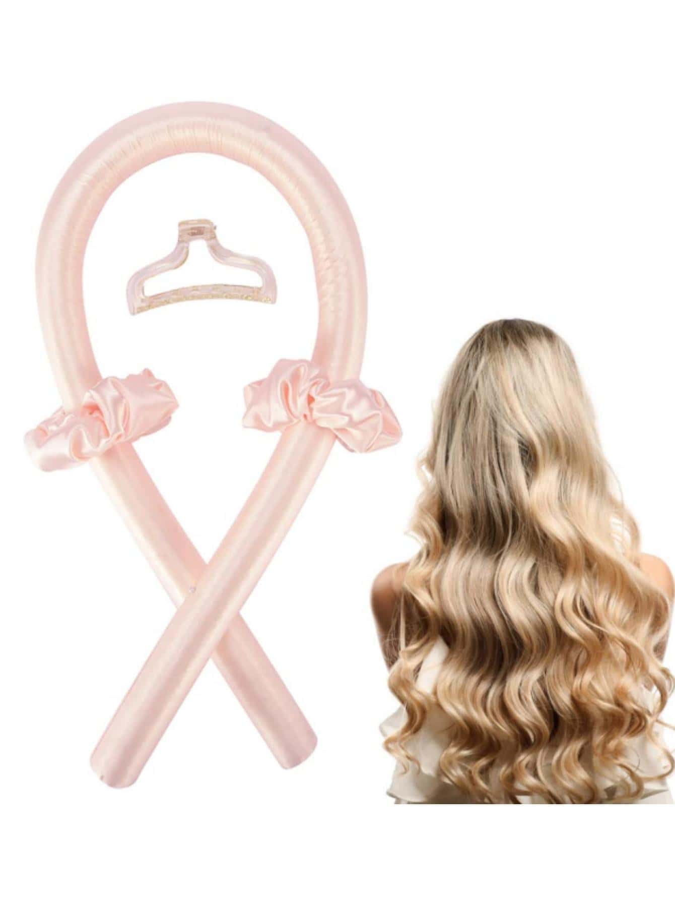 3pcs Heatless Curling Rod Headband - Baby Pink - View 1