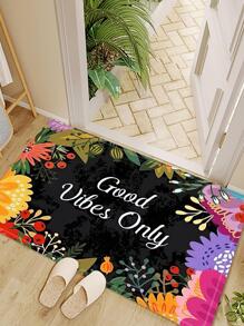 1入組花卉和字母圖案防滑門墊 - 彩色 - 查看 1