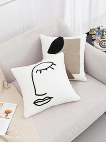 2 件黑白睫毛和嘴唇图案靠垫套，北欧帆布刺绣泰迪熊毛绒靠垫套，现代简约装饰，适用于卧室、客厅、办公室沙发，18 英寸 X 18 英寸（不含垫芯） - 黑與白 - 查看 6