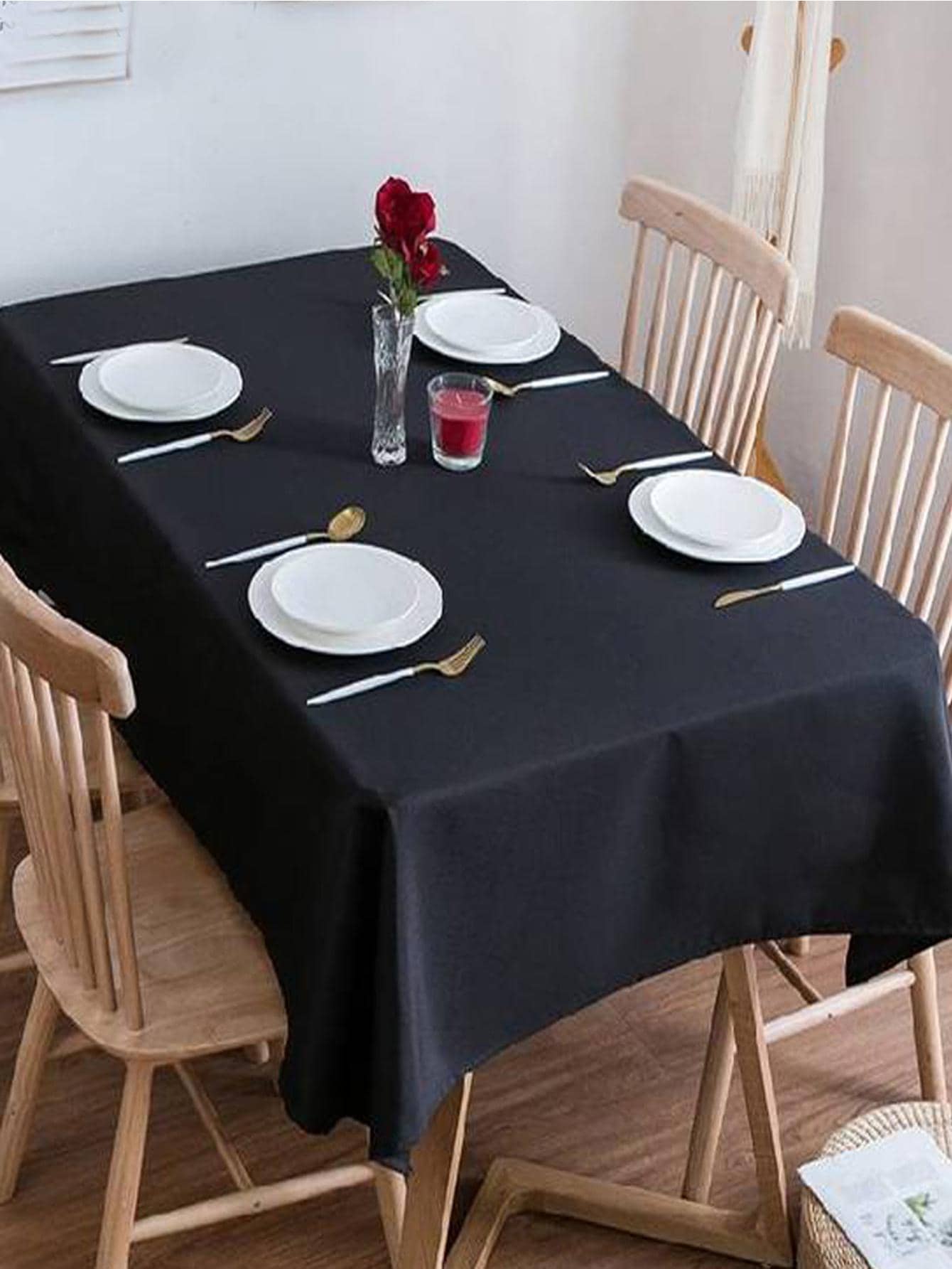 1 Khăn Trải Bàn Nhựa, Khăn Trải Bàn Đồng Màu Tối Giản Cho Gia Đình - màu đen - Xem 1