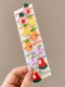 10 piezas de ligas de pelo elásticas universales para mujeres, con diseños de animales, flores y frutas para niñas sin dañar el cabello, tamaño pequeño - Multicolor - Ver 1