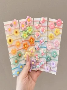 10 piezas de ligas de pelo elásticas universales para mujeres, con diseños de animales, flores y frutas para niñas sin dañar el cabello, tamaño pequeño - Multicolor - Ver 3