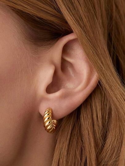 1 paire Boucles d'oreilles couleur dorée lisse en acier inoxydable pour femmes