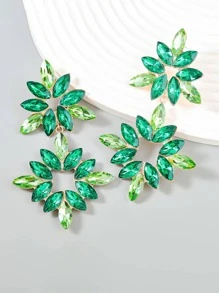 1對魅力四射水鑽裝飾耳墜適合女士日常裝飾 - 綠色 - 查看 1
