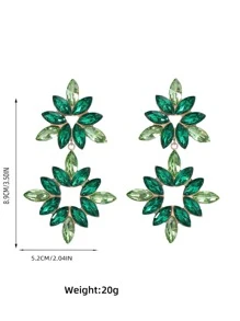 1對魅力四射水鑽裝飾耳墜適合女士日常裝飾 - 綠色 - 查看 2