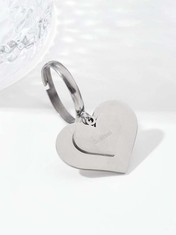 1pc Fashionable Stainless Steel Heart Pendant Ring For Women For Daily Decoration Valentines,Mom,Mother,Mother's Day,Gift