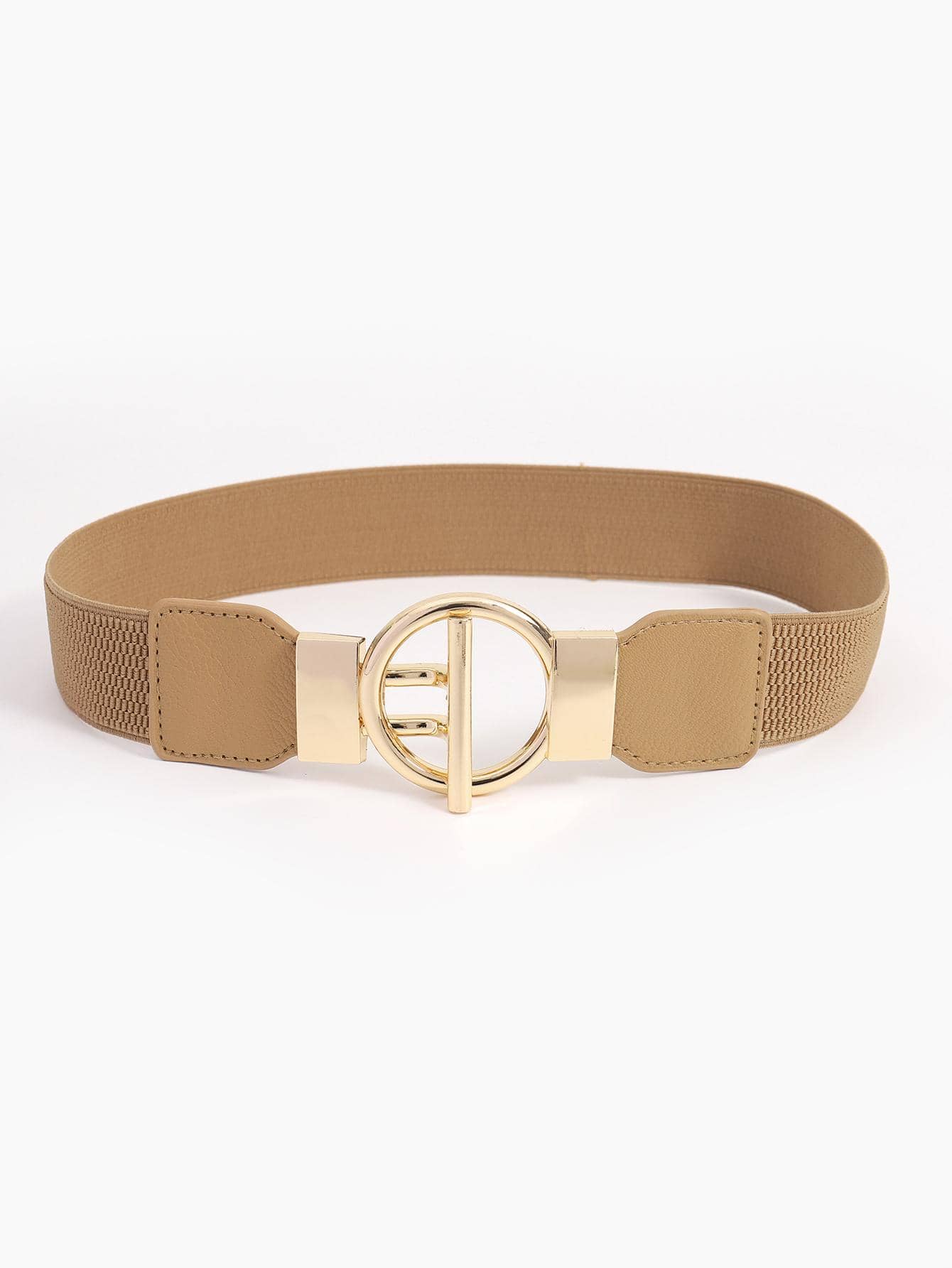 Mujer 1 pieza Cinturón elástico con hebilla OT de moda para diariamente - Caqui - Ver 1