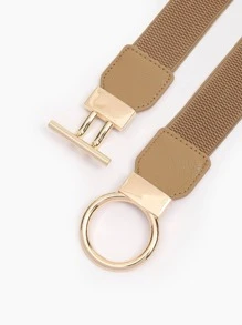 Mujer 1 pieza Cinturón elástico con hebilla OT de moda para diariamente - Caqui - Ver 3