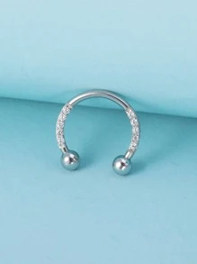 1pc Funky Stainless Steel Cubic Zirconia Decor Horseshoe Design Nose Ring For Women For Daily Decoration - Silver - View 1