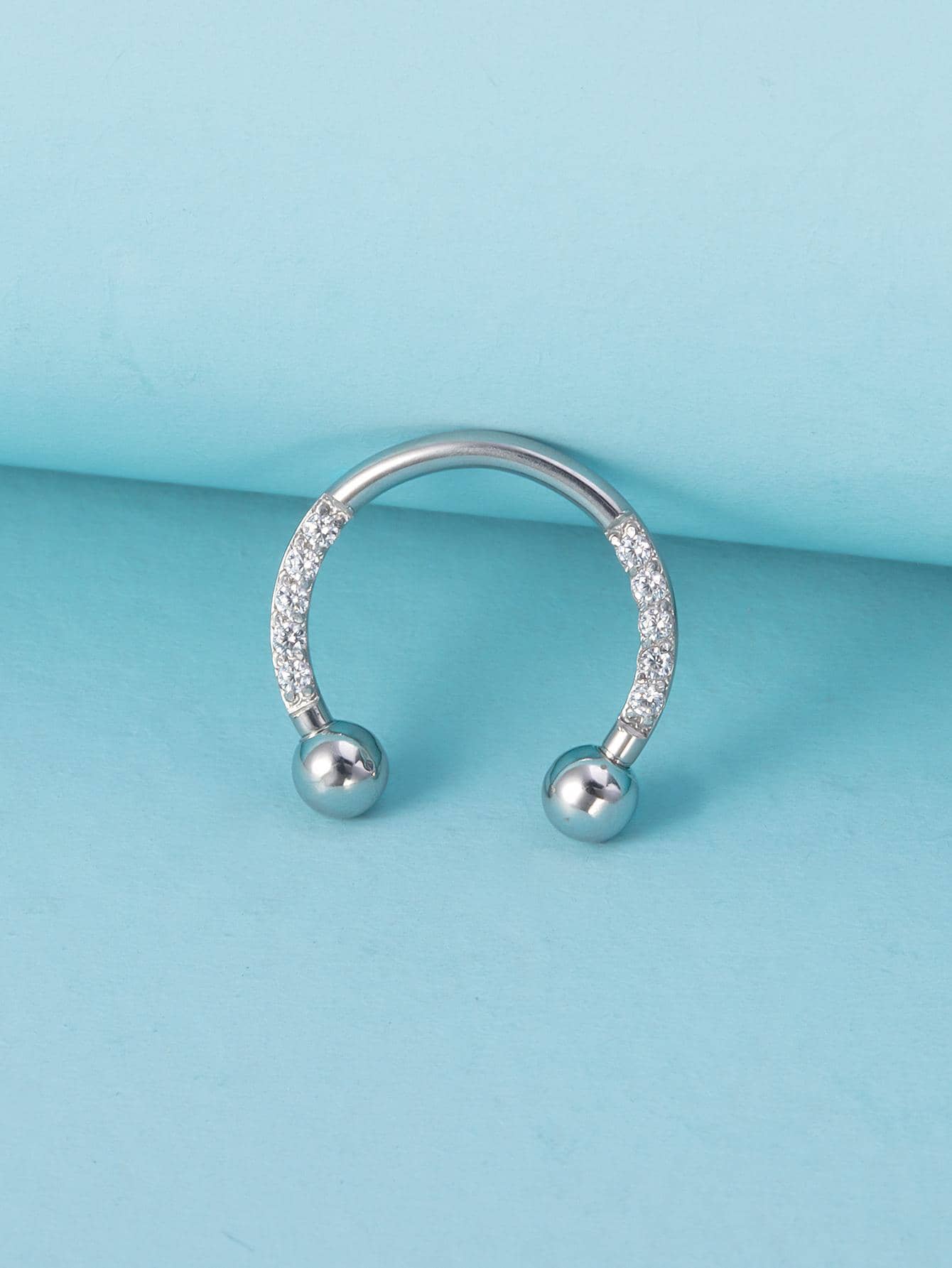 1pc Funky Stainless Steel Cubic Zirconia Decor Horseshoe Design Nose Ring For Women For Daily Decoration - Silver - View 1