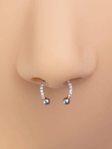 1pc Funky Stainless Steel Cubic Zirconia Decor Horseshoe Design Nose Ring For Women For Daily Decoration - Silver - View 2