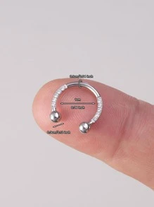 1pc Funky Stainless Steel Cubic Zirconia Decor Horseshoe Design Nose Ring For Women For Daily Decoration - Silver - View 3