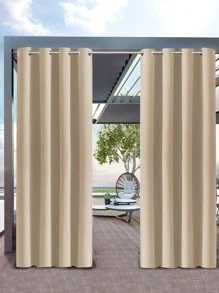 Rèm đơn không thấm nước màu trơn, rèm chắn sáng đơn polyester hiện đại cho ngoài trời - Màu be - Xem 1
