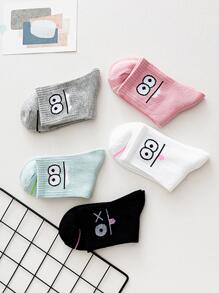 5pairs Women Cartoon Eye Pattern Cute Crew Socks For Daily Life - Multicolor - View 2
