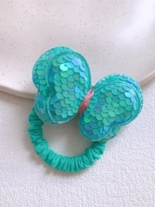 1入組女士亮片和蝴蝶裝飾時尚大腸髮圈適用於頭髮裝飾用品 - 藍色 - 查看 2