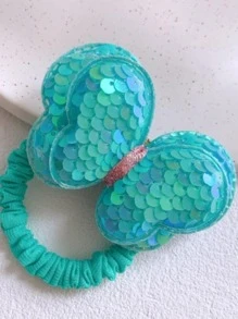 1入組女士亮片和蝴蝶裝飾時尚大腸髮圈適用於頭髮裝飾用品 - 藍色 - 查看 3