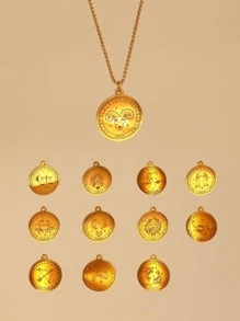 1入組時尚隨機12星座圖案圓形吊墜項鍊適合女士適用於生日禮物,不銹鋼首飾類 - 金黃色 - 查看 4
