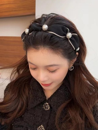 1pc Women Faux Pearl Decor Fashionable Headband For Hair Decoration Elegant Tiaras,Hairband,Hair Hoop Headbands Hair Accessories