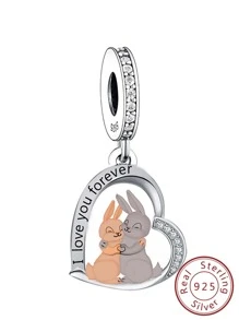 1入組迷人的925純銀兔子吊墜釘珠適用於DIY項鍊,中性情人節婚禮禮品