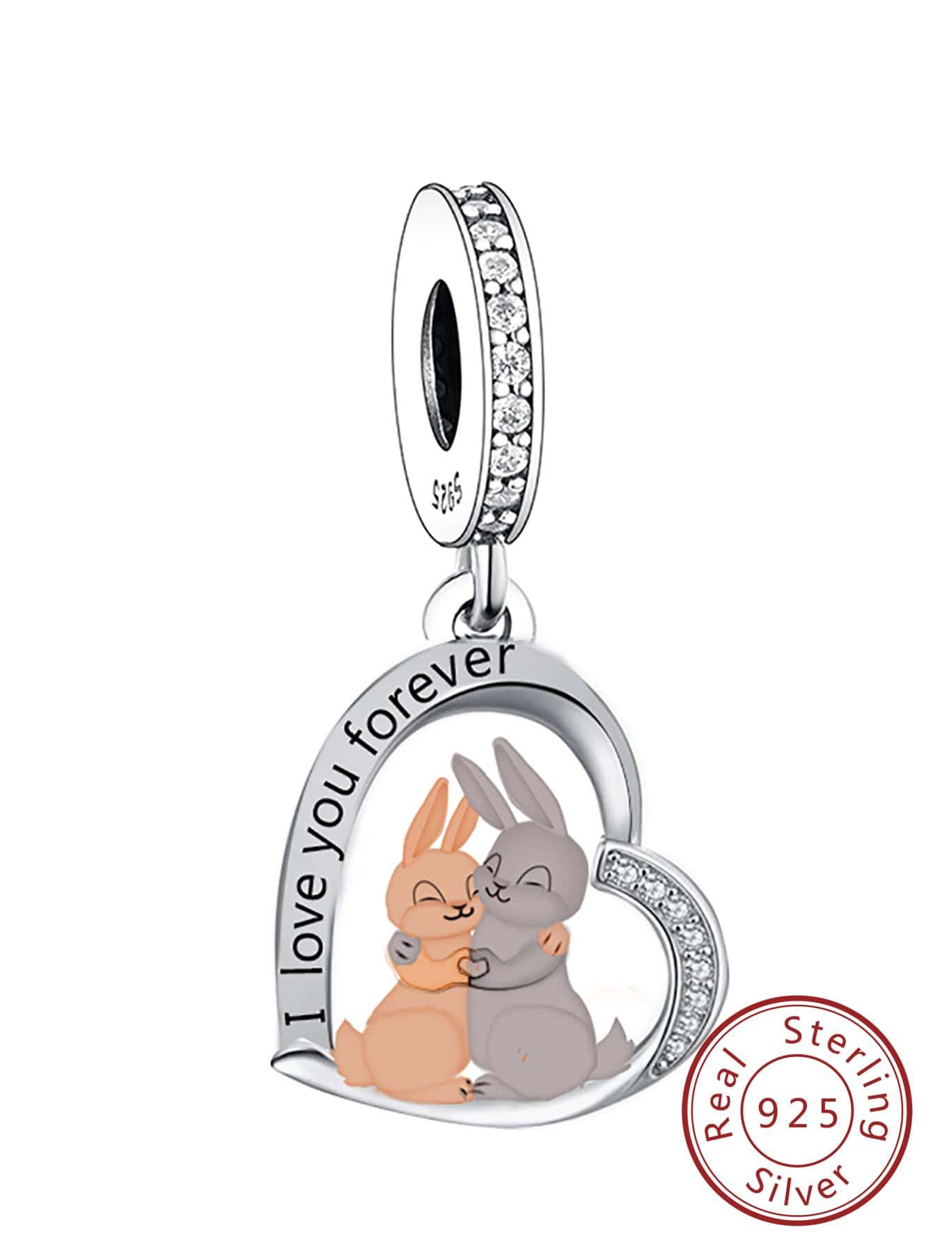 1入組迷人的925純銀兔子吊墜釘珠適用於DIY項鍊,中性情人節婚禮禮品