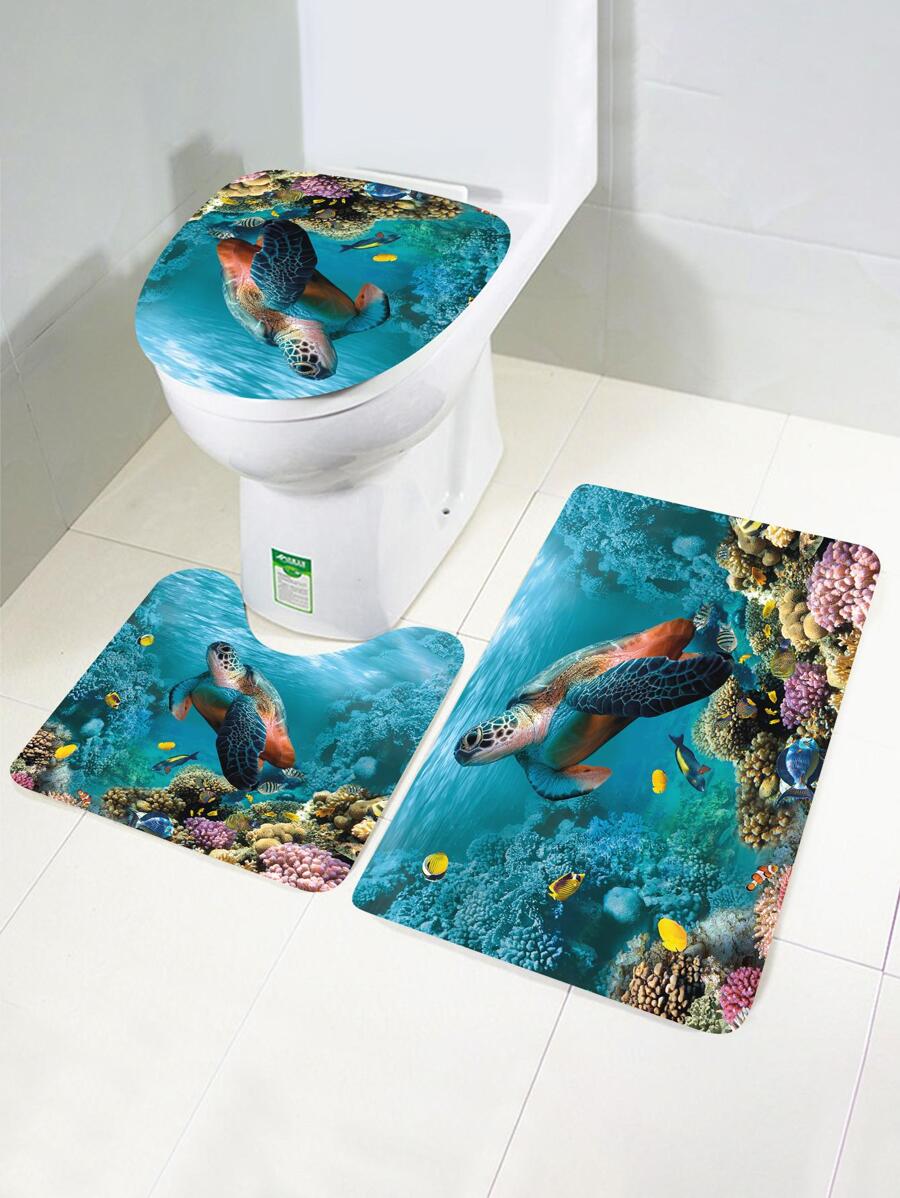 1 Vải Thảm Tắm Hiện Đại Họa Tiết Sinh Vật Biển Thấm Hút Chống Trơn Trượt Nhà Tắm Cho Phòng Tắm - Xanh đậm - Xem 1