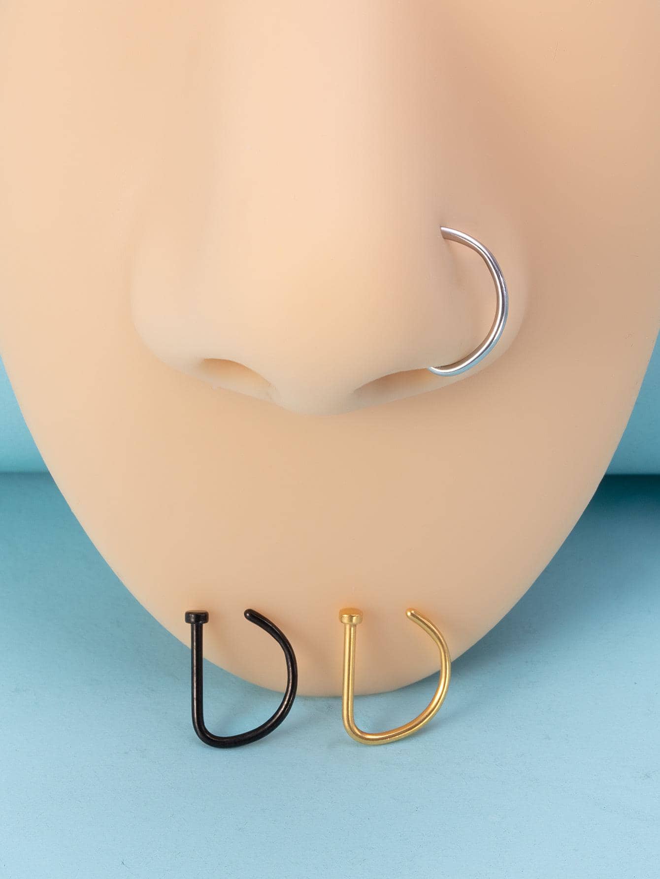 3pcs/set Funky Stainless Steel D-shaped Nose Ring For Women For Body ...