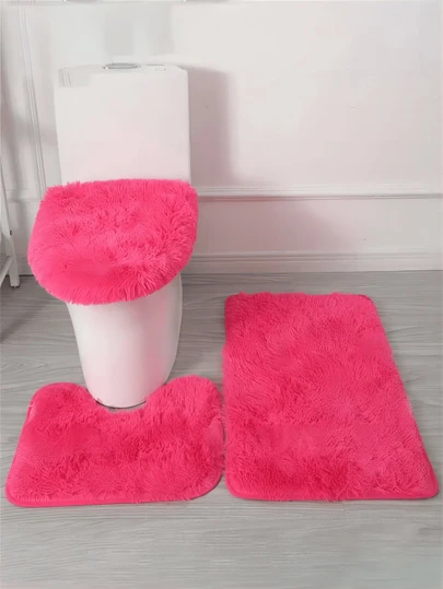 3pcs Solid Color Absorbent Bath Mat & Toilet Mat Home Bathroom Decor Outdoor Rug Door Mat Fall Decor Carpet Bathroom Accessories Back To School