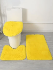 3pcs Solid Color Absorbent Bath Mat & Toilet Mat Home Bathroom Decor Outdoor Rug Door Mat Summer Carpet Bathroom Accessories Back To School