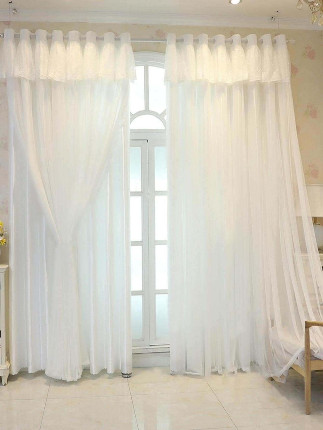 Plain Color Single Panel Curtain, Modern Polyester Double Layer Single Panel Blackout Curtain For Bedroom And Living Room - White - View 1