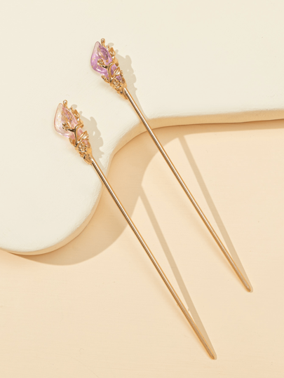 2pcs Women Flower Decor Fashionable Hair Pin For Hair Decoration Elegant Hair Bun Hair Bun Maker Bun Hair Piece Hair Styling Pins, School Stuff