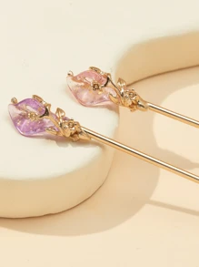 2个装女士花朵装饰时尚发夹，可用于头发装饰、优雅发髻、发髻造型、发饰、发型设计，适合学生、学生用品、发饰、头部饰品等。