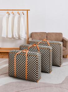 1入組格紋圖案被子收納袋 - 棕色 - 查看 2